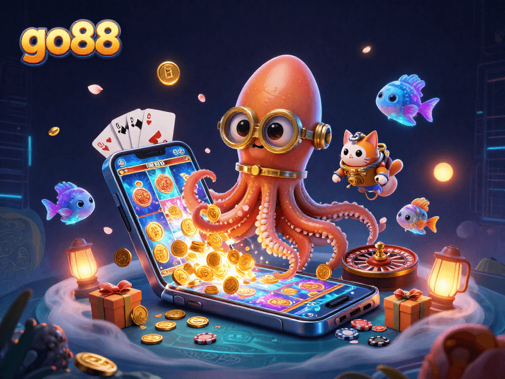 Engage with go88's gaming thrills in a vivid illustration full of excitement and treasure