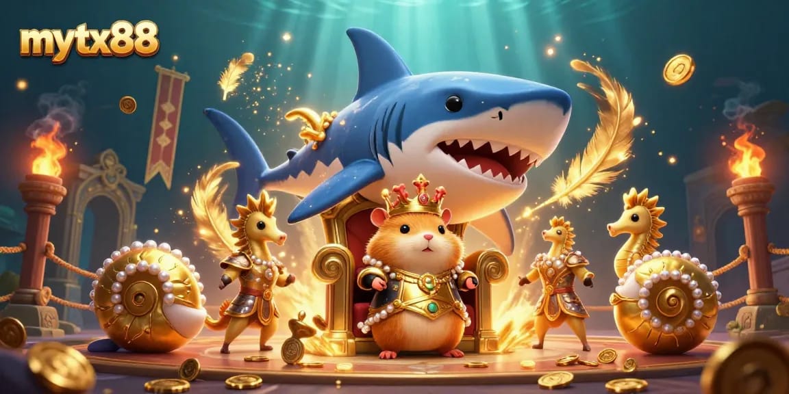 Engage in thrilling gaming adventures with mytx88, illustrated as a dynamic 3D underwater casino scene.