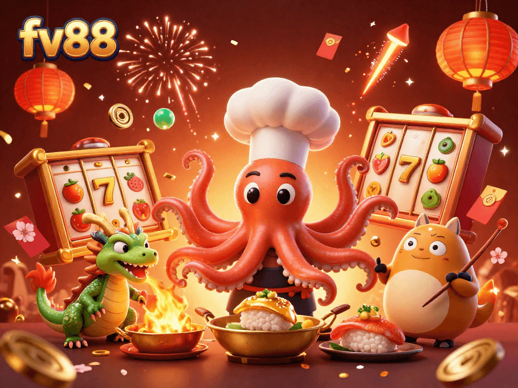 Experience gaming excitement at fv88 with a vibrant 3D illustration of a colorful casino scene.