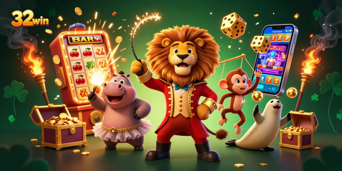 Experience vibrant gaming excitement with 32win, featuring thrilling characters in a dynamic casino scene.