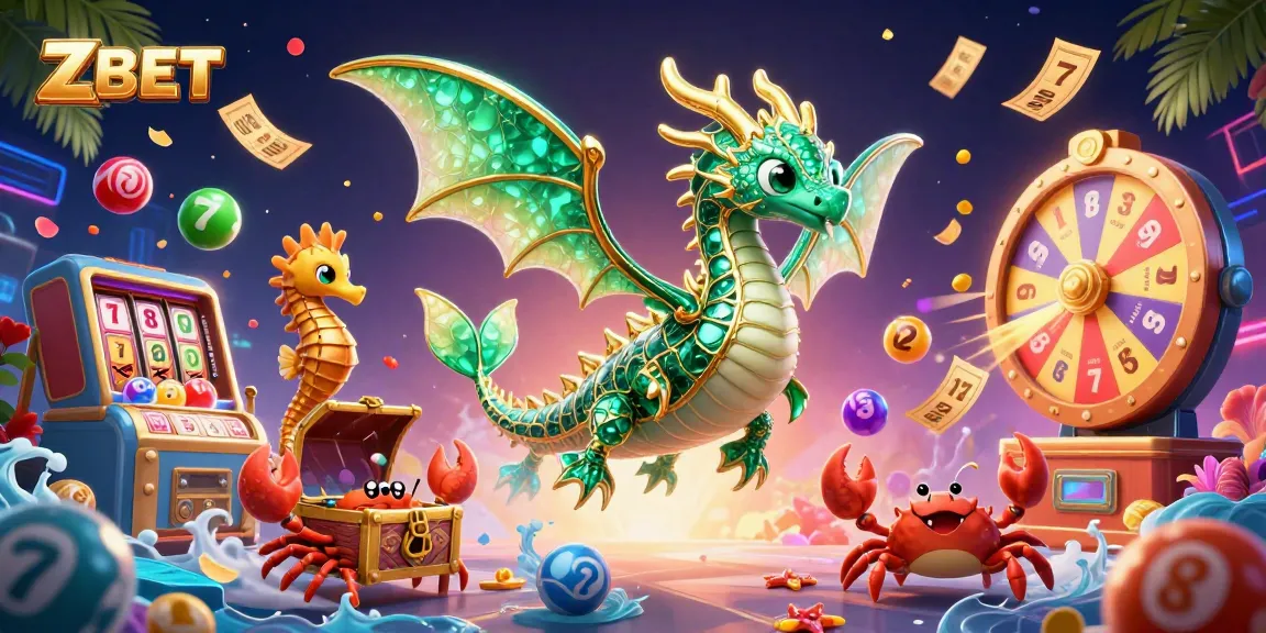 ZBET captivates with a magical 3D casino scene, showcasing unique characters and dynamic lottery elements.