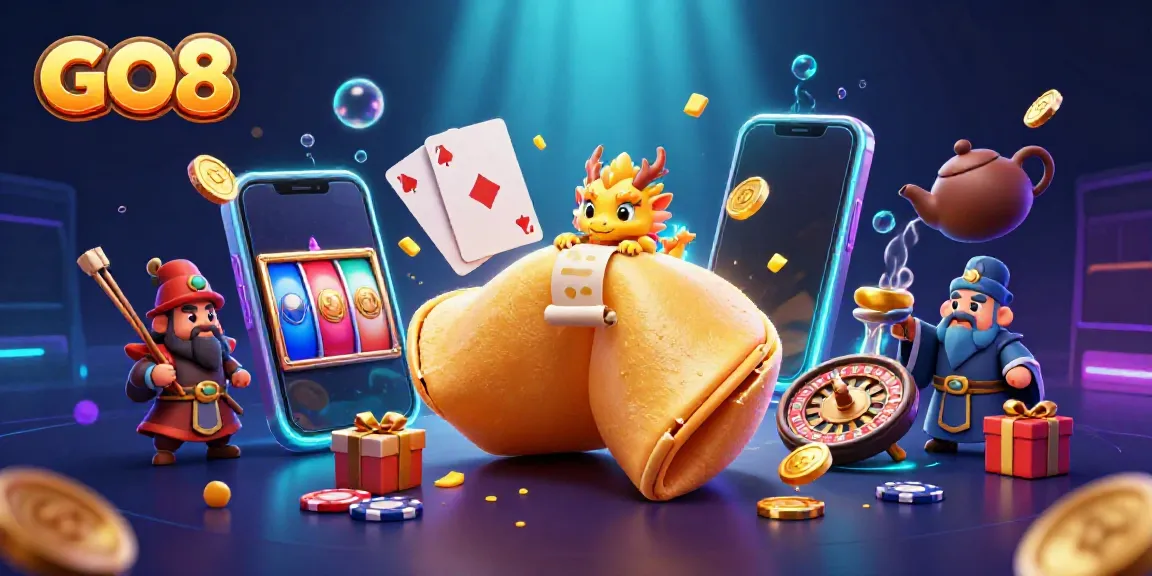 Experience exciting gameplay with GO8's vibrant 3D illustration of slots and fortune characters.