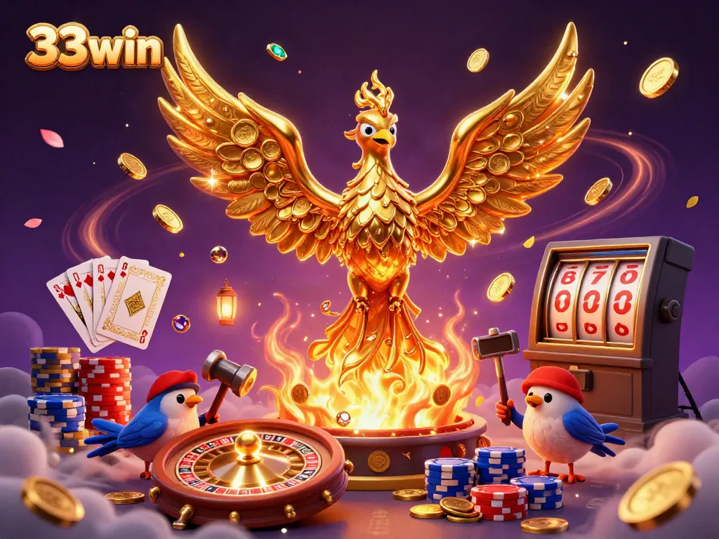 Experience the thrill of 33win casino with dynamic gameplay and shimmering gold coins.