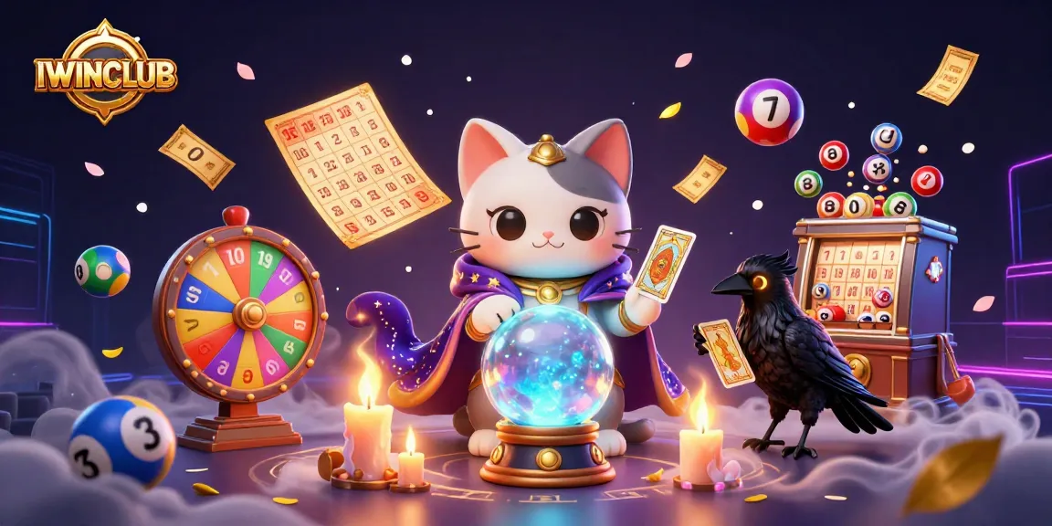 IWINCLUB promotes winning strategies with a vibrant, dynamic gambling illustration featuring rich characters and game elements.