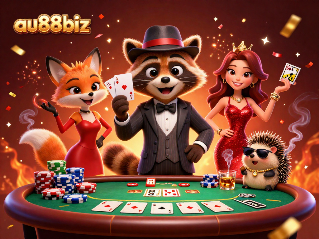 Experience exciting gameplay with au88biz at a vibrant poker scene featuring charming characters.