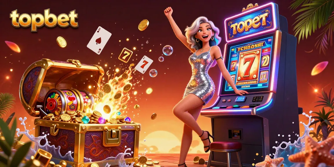 Experience thrilling wins at topbet with vibrant slot machines and celebratory characters!