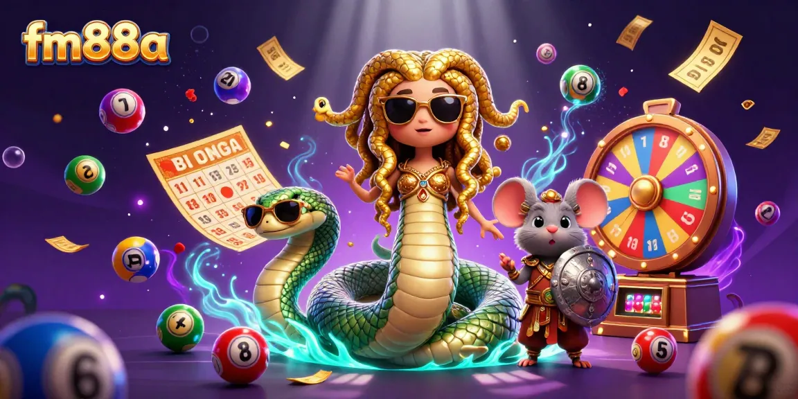 Engage in exciting lottery gameplay with fm88a's vibrant characters and festive elements.