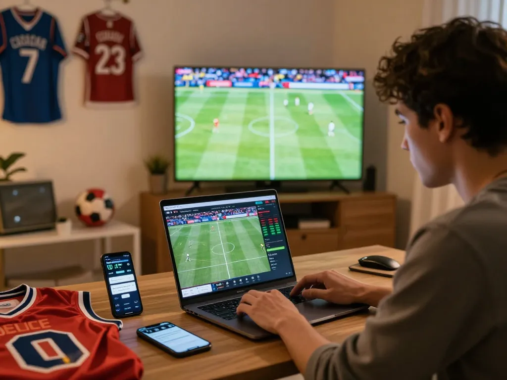 Engaged user studying stats for soi kèo nhà cái while placing bets in a modern home office