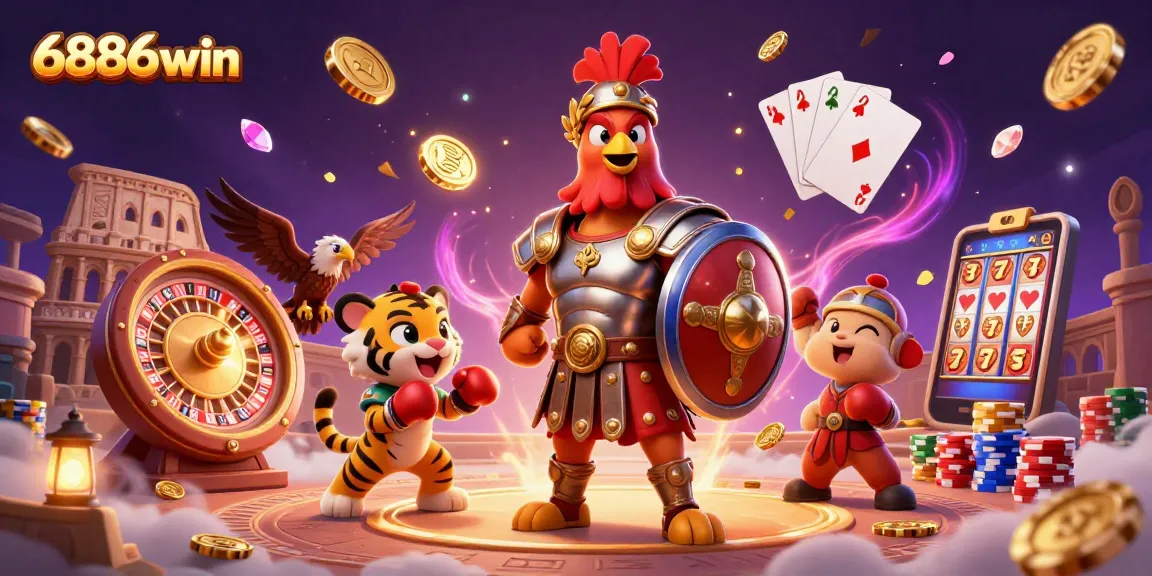 Engage in thrilling gameplay with 6886win's captivating 3D casino scene filled with dynamic characters and rich rewards.