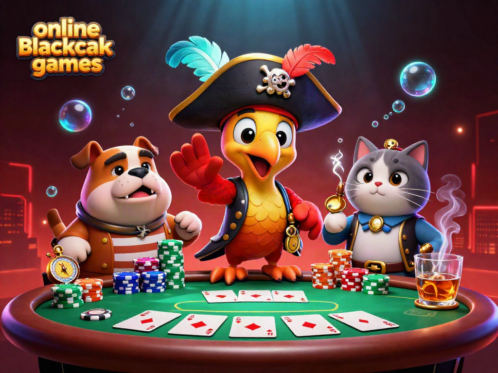 Engage with exciting online blackjack games featuring vibrant characters and casino elements.