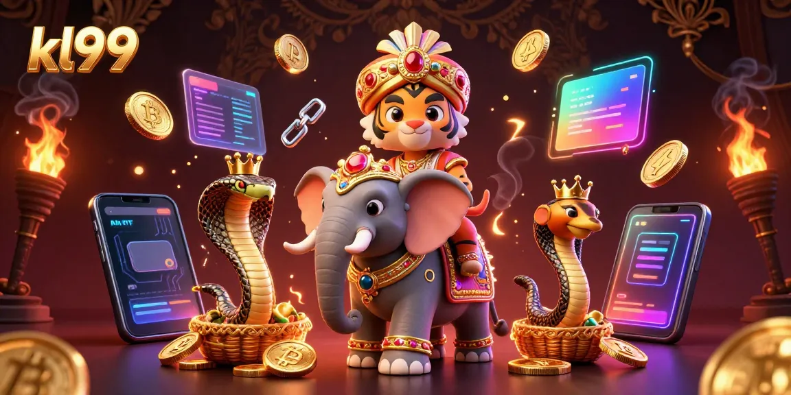 Experience the excitement of KL99 with a majestic tiger and elephant amid vibrant digital elements.