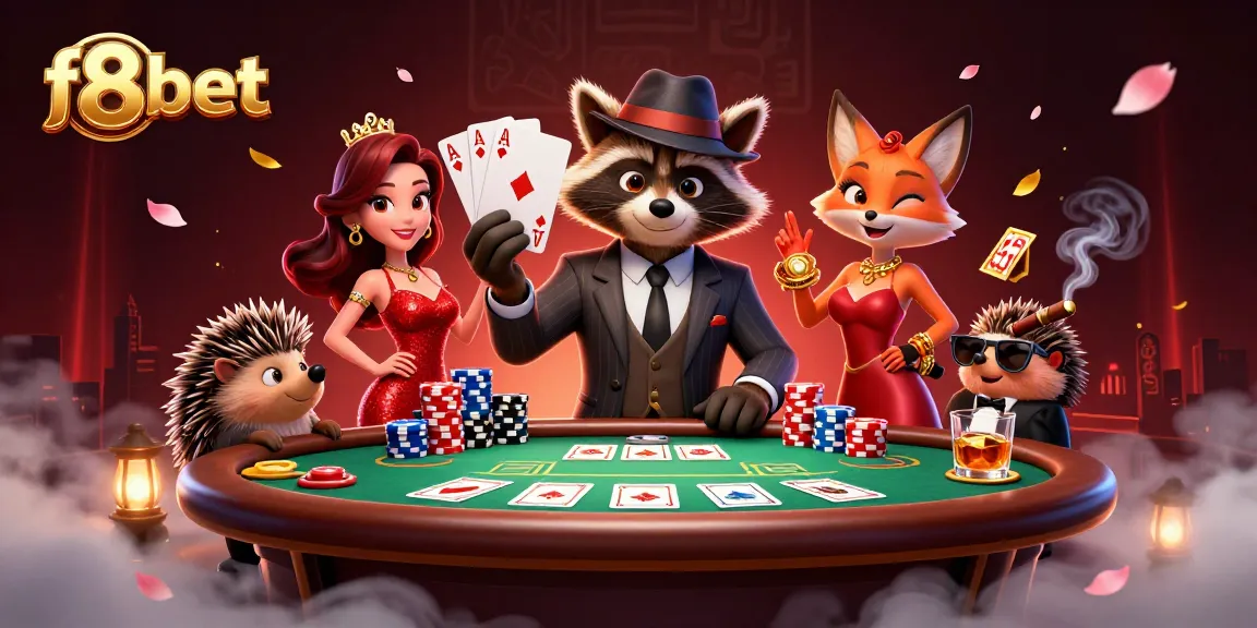 Experience f8bet's thrilling poker scene with vibrant characters and dynamic casino elements.