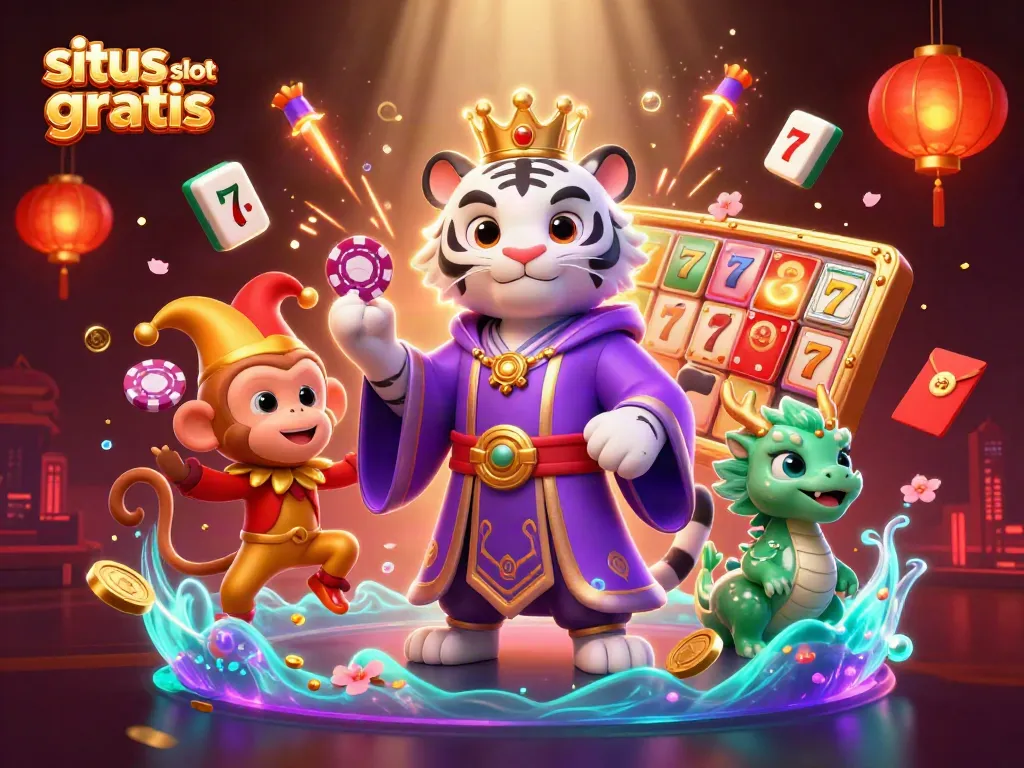 Engage in thrilling gameplay at situs slot gratis, featuring 3D characters and casino elements.