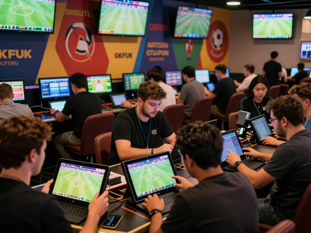 Betting on sports thrills with OKFUN platform, showcasing active users engaged in live odds.