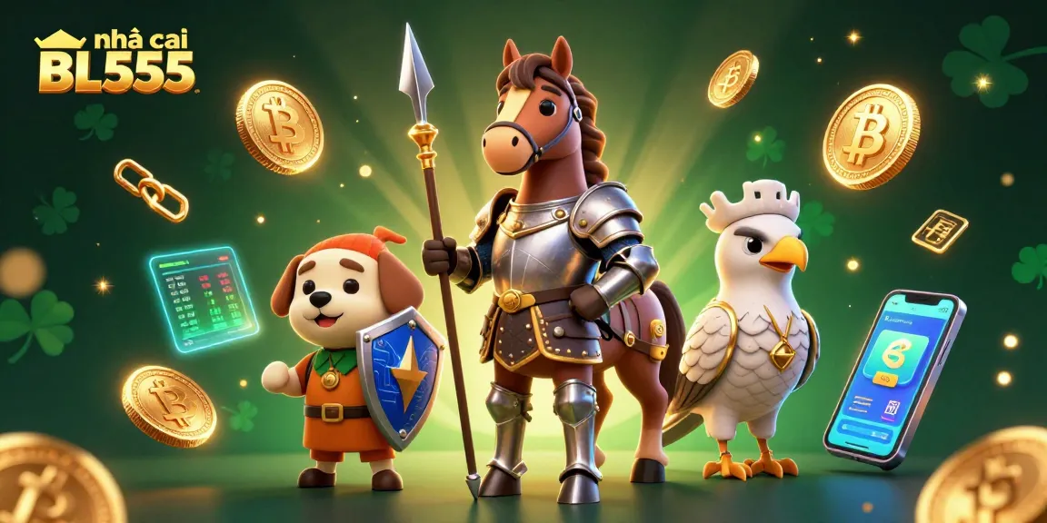 Engage with nhà cái BL555 while enjoying a vibrant 3D casino scene filled with characters and crypto coins.