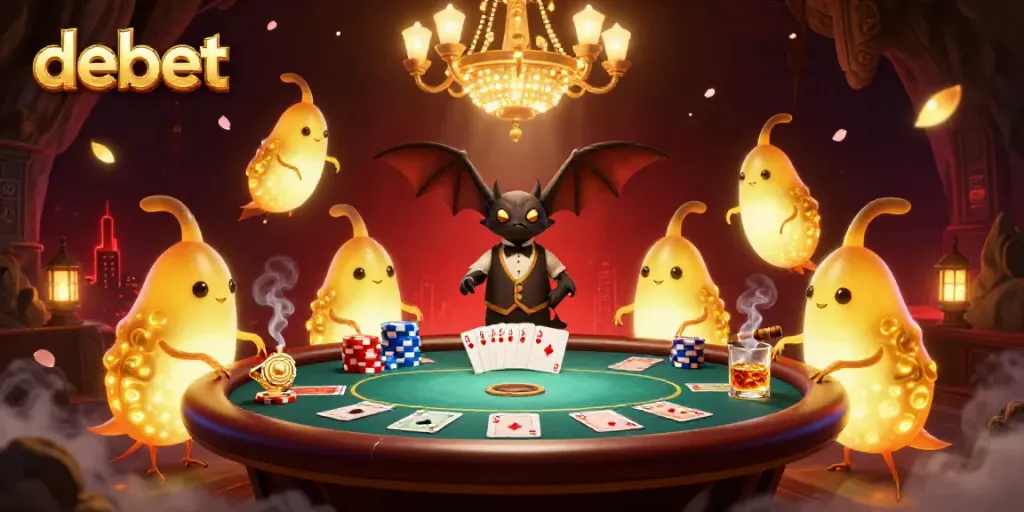 Experience the thrill of debet at a vibrant cave casino illuminated by glowworms and a bat dealer.