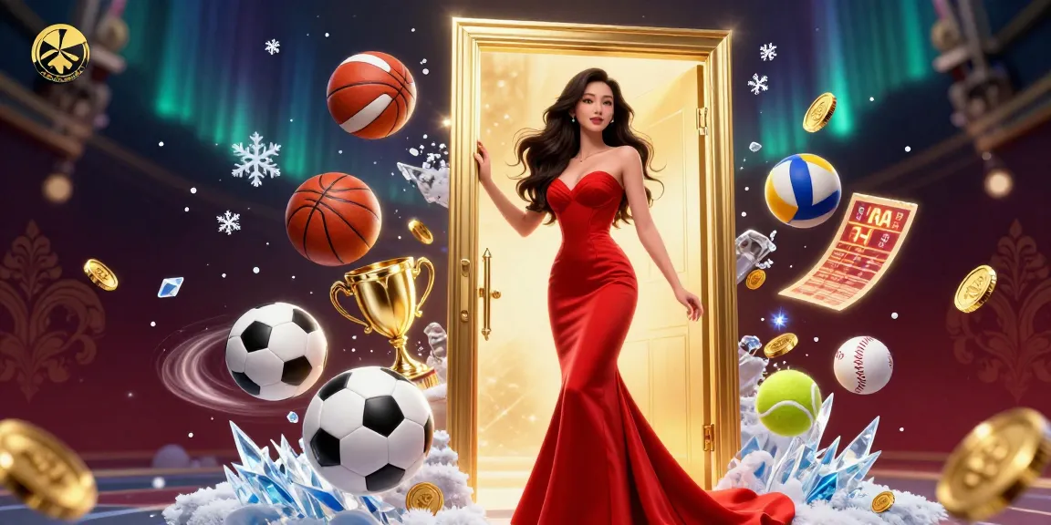 Engage with keo nha cai as golden sports elements and a beautiful woman create a vibrant betting environment.