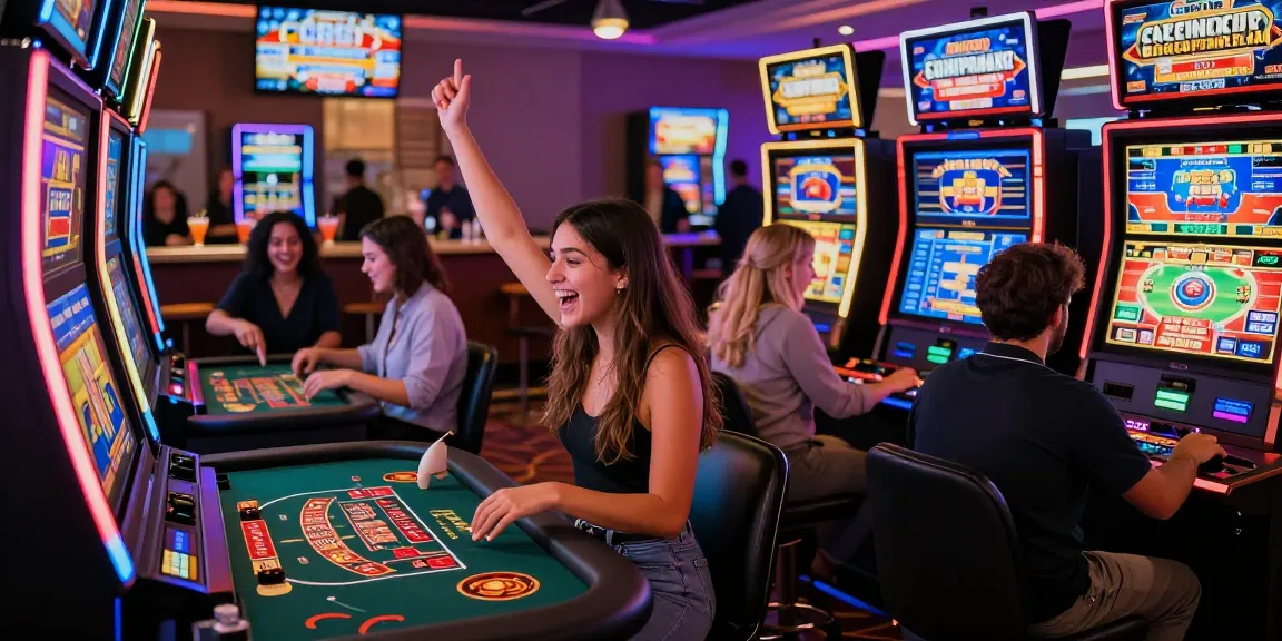 Exciting credit card casinos at troyuk.co.uk scene with players enjoying vibrant slot machines and card games.