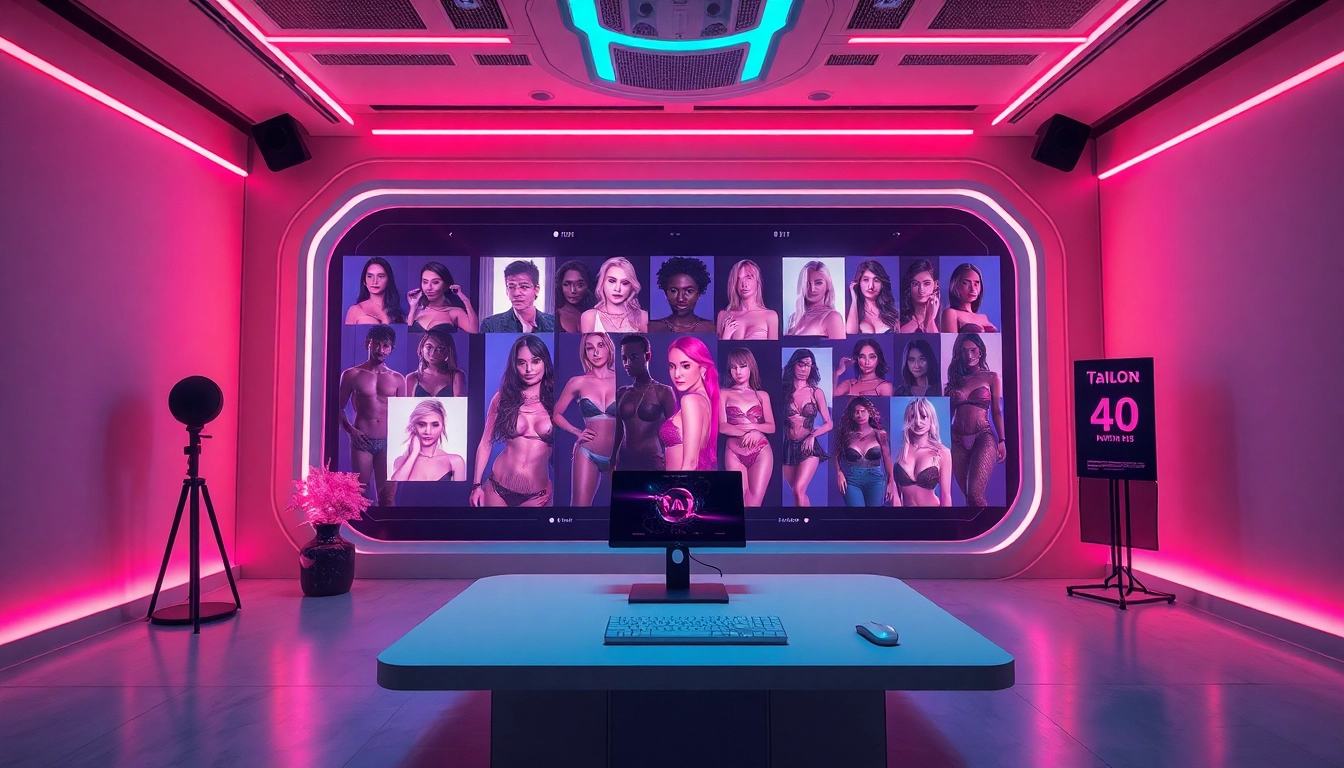 AI porn generation scene with futuristic technology and diverse avatars.