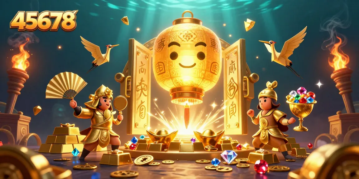 Engage with 45678's vibrant gaming scene featuring golden lanterns and treasure-filled excitement.