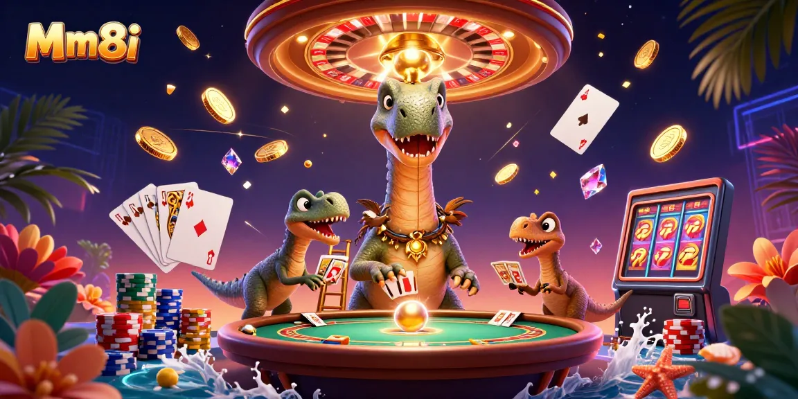 Experience thrilling gameplay at Mm8i while playing cards at a vibrant casino scene.