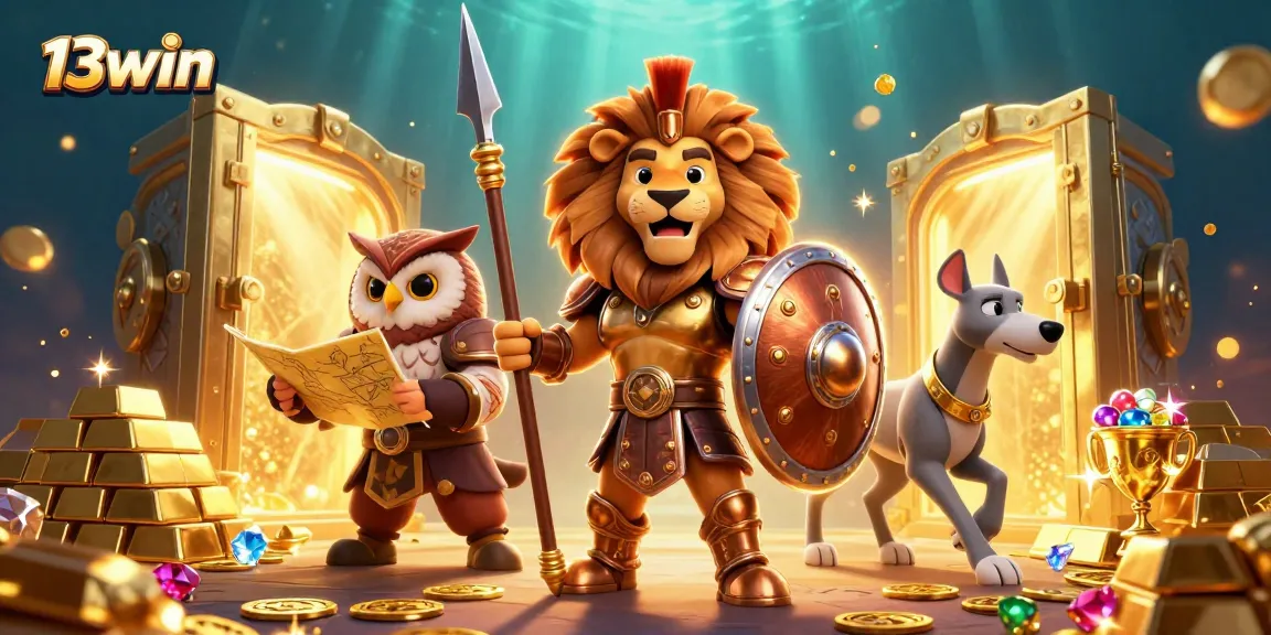 Spin the reels and win big with 13win, showcasing a vibrant casino scene full of treasures.