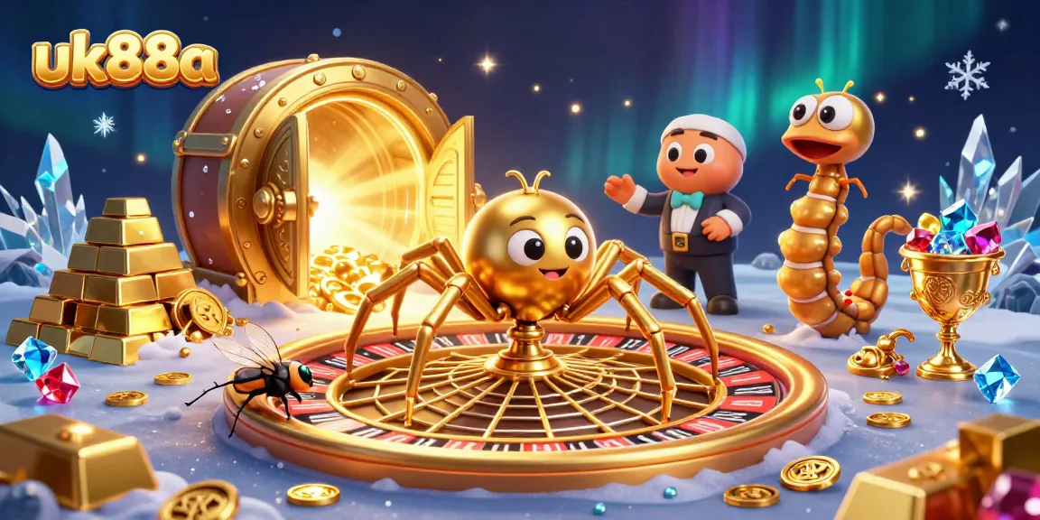 Engage with uk88a as a fly nervously places bets at the roulette wheel-shaped web.