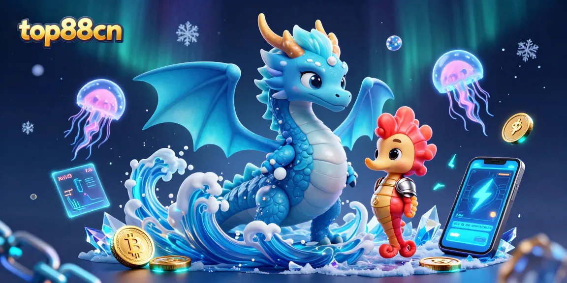 Engage in captivating gameplay at top88cn with an azure water dragon and vibrant casino elements.
