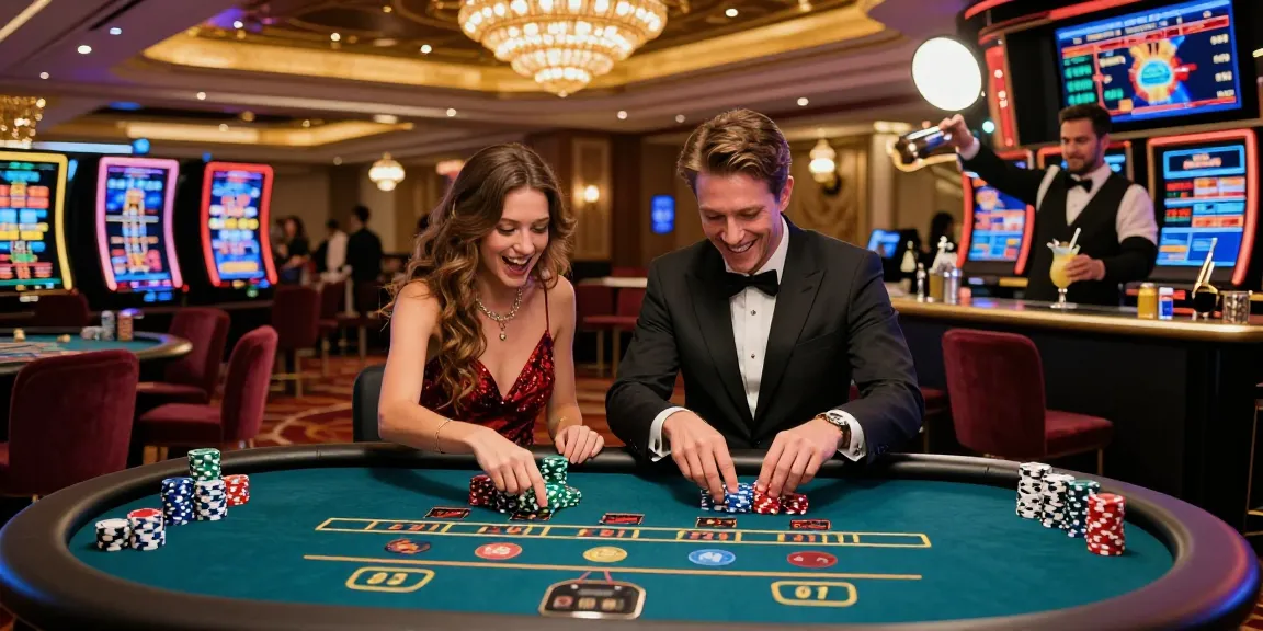 Exciting casino scene at chps.org.uk showcasing a couple at a high-stakes table with vibrant energy and stylish decor.