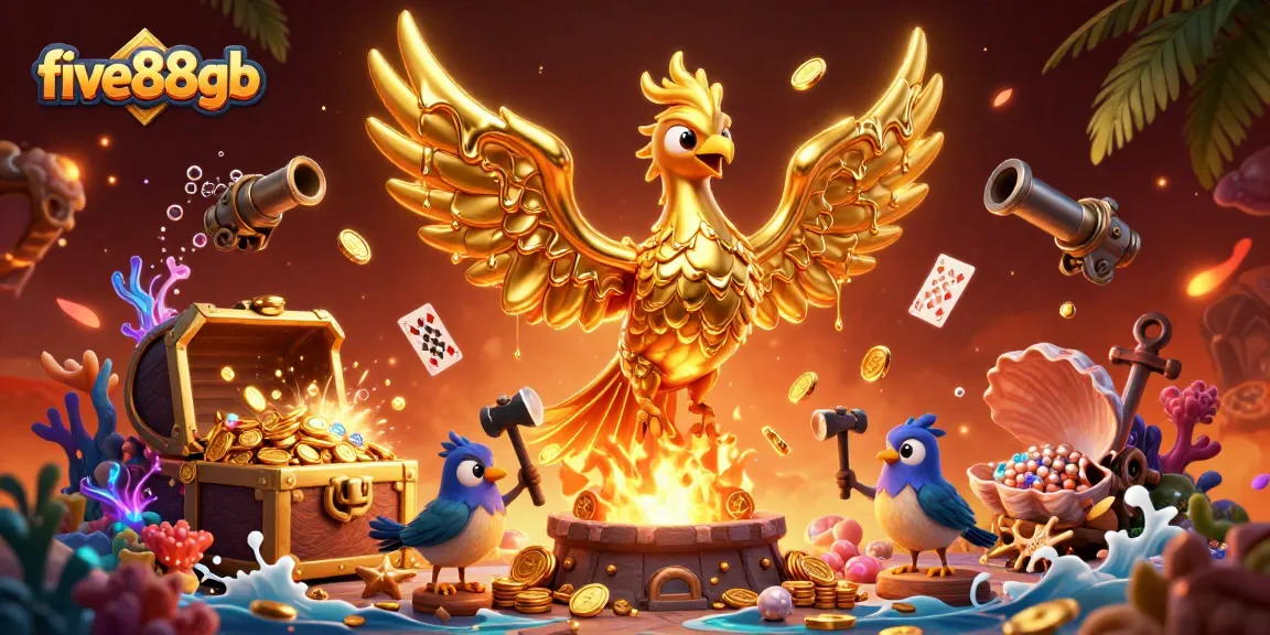 Experience the excitement of five88gb with molten phoenix, gold coins, and vibrant casino elements.