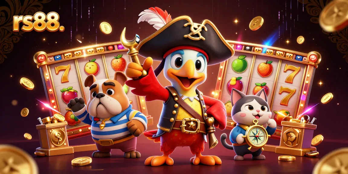 Experience the excitement of rs88. casino games with pirate and crew, dynamic slot reels, and golden lucky 7s.