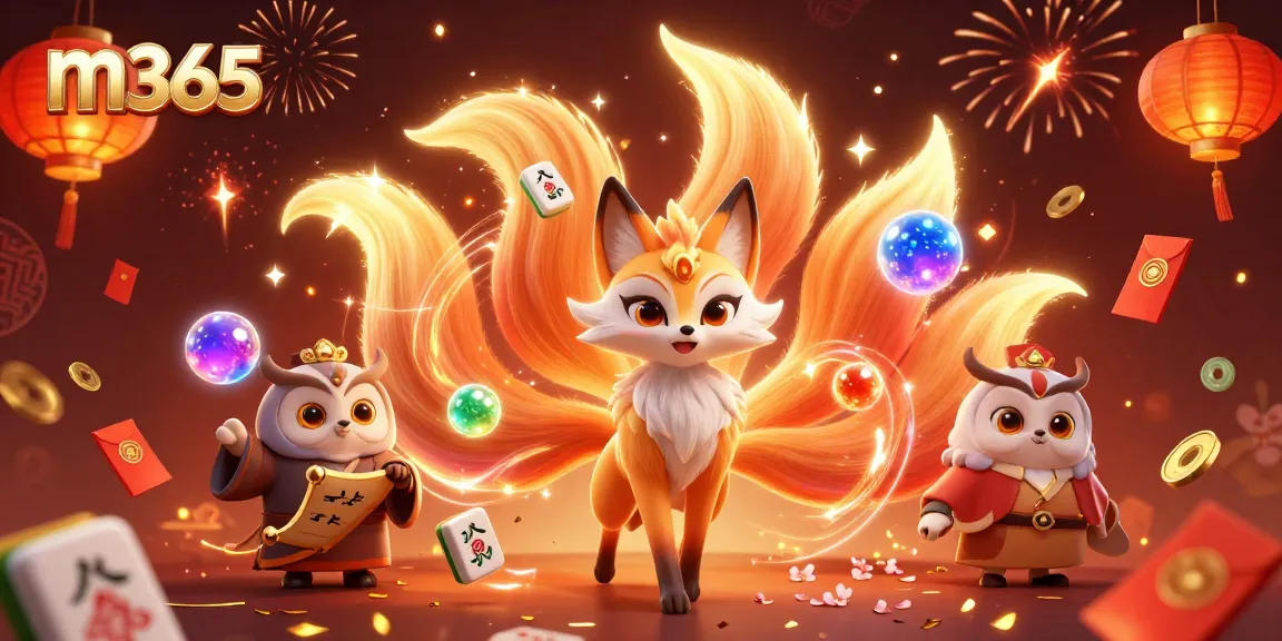 Experience thrilling gambling at m365 with vibrant visuals of a nine-tailed fox spirit and wise owl sage.