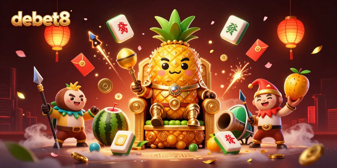 Experience epic gameplay at debet8 with vibrant casino visuals featuring a golden pineapple king.