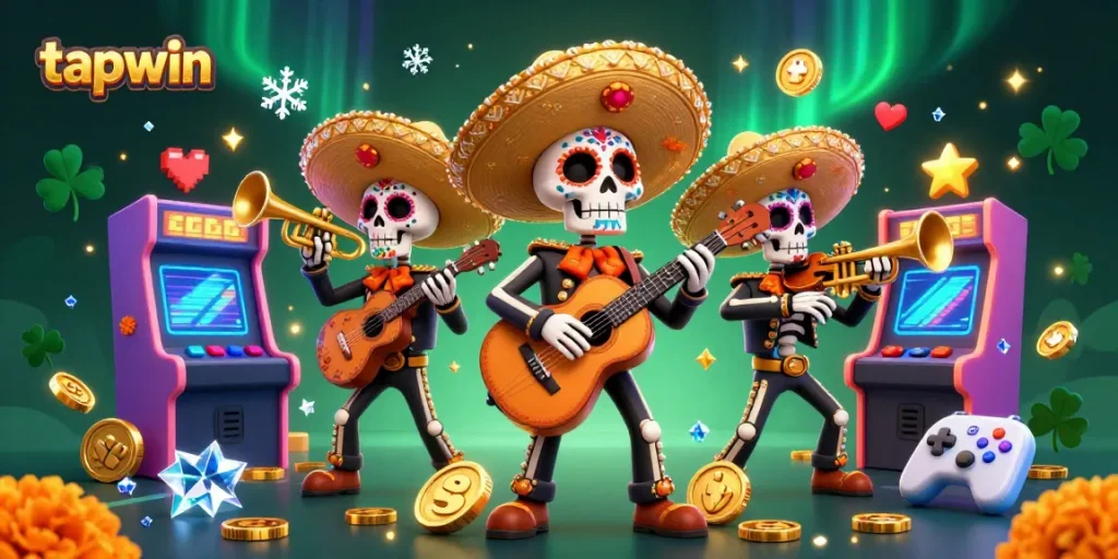 Join the fun at tapwin with a vibrant 3D mariachi band in a colorful gaming scene.