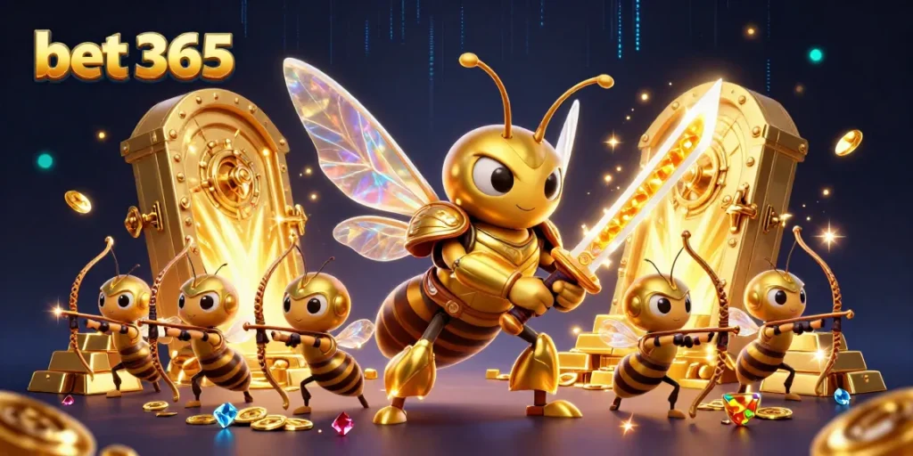 Experience the excitement of bet 365 with vibrant 3D characters amid jewels and treasures.